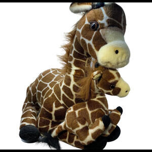 Giraffe 14” MAMA BABY Realistic Plush Stuffed Safari Animals Toy Lying Position﻿